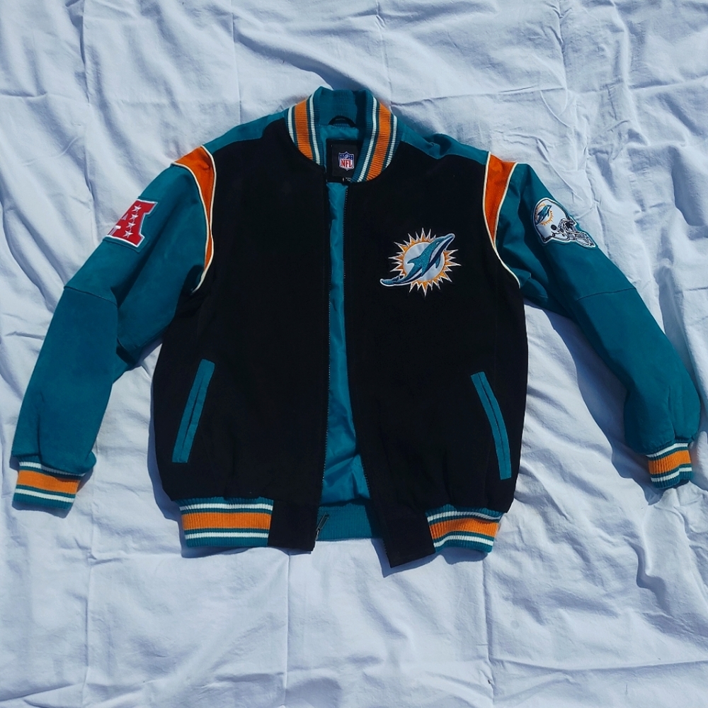 NFL Vintage Miami Dolphins Suede Varsity Jacket Large